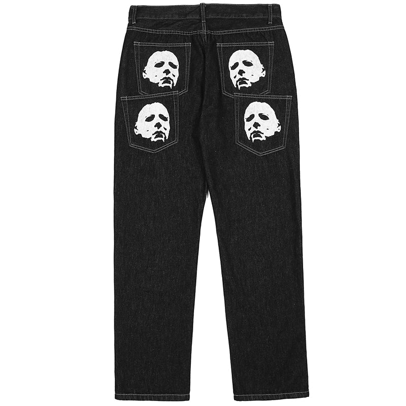 pockets with heads print jeans