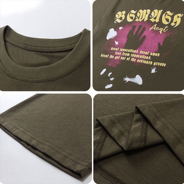 olive green t-shirt with palm print