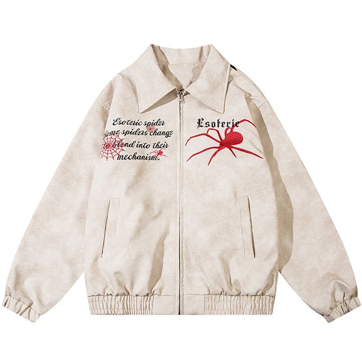 spider lapel PU leather jacket