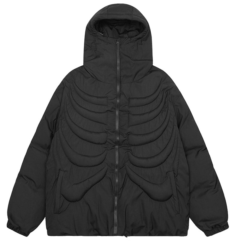 hooded skeleton puffer jacket