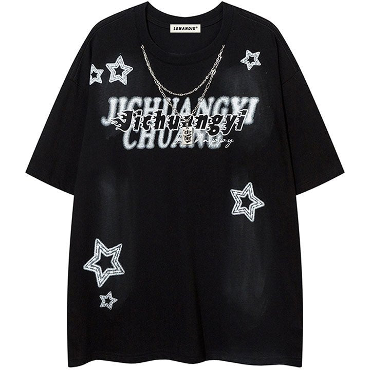 star and letter print T-shirt