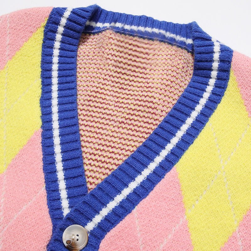 pink and yellow cardigan