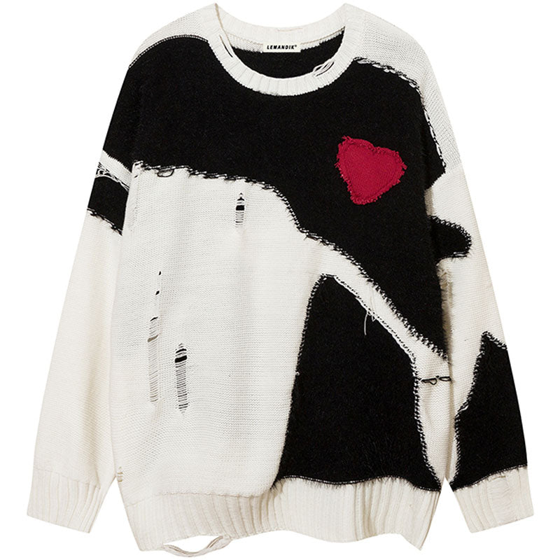 ripped knit heart sweater