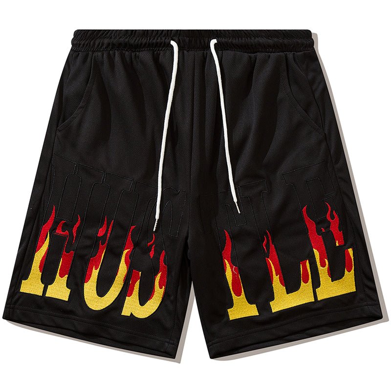 fire and letter print shorts