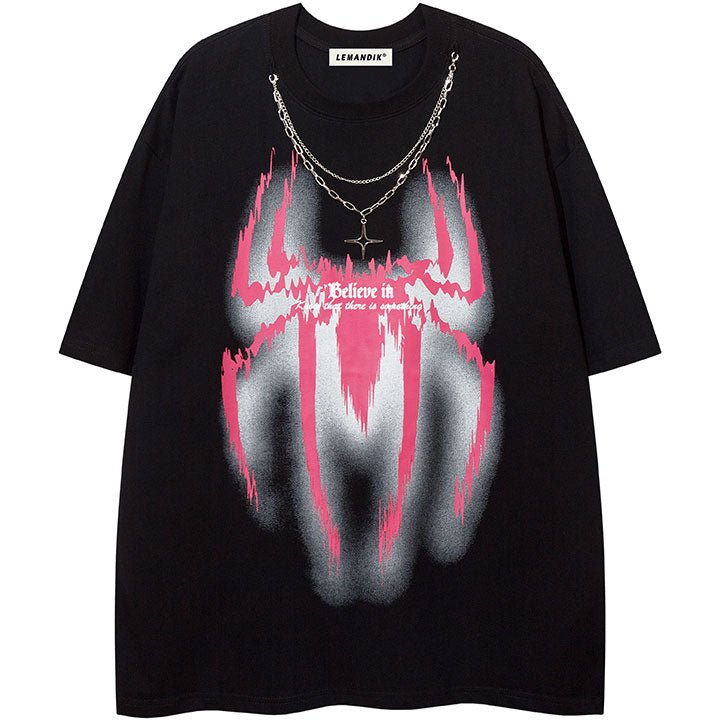 crew neck t-shirt with spider print