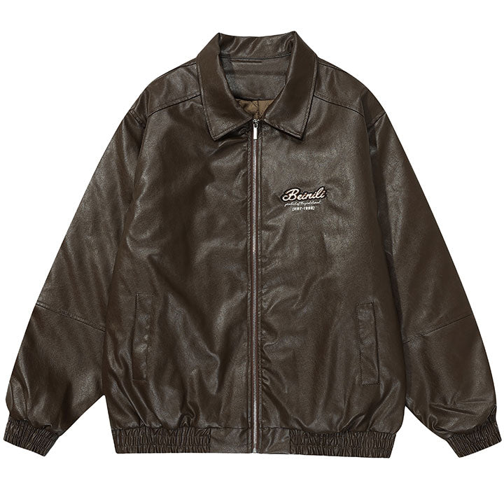 lapel PU leather jacket