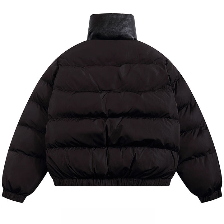 PU leather collar puffer jacket