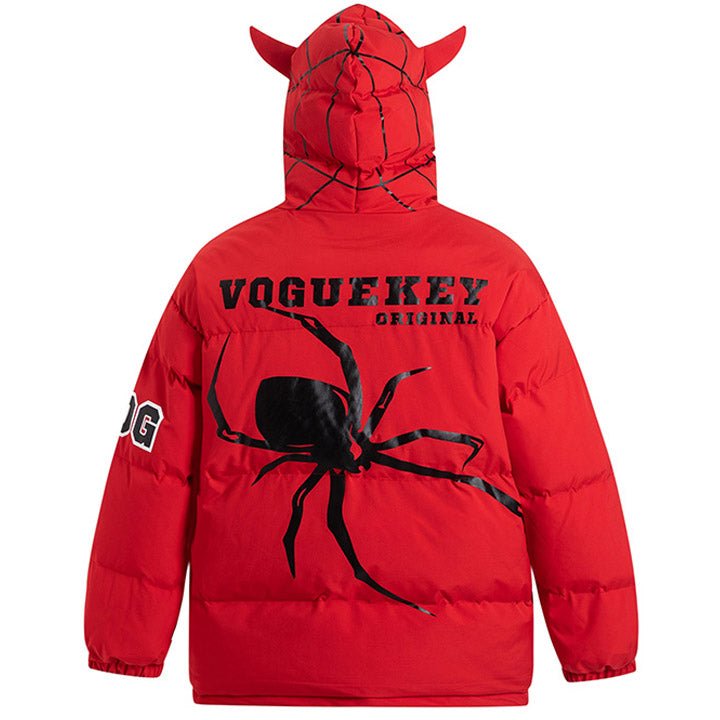 red spider puffer jacket