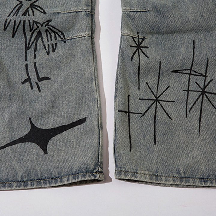 straight leg graffiti jeans