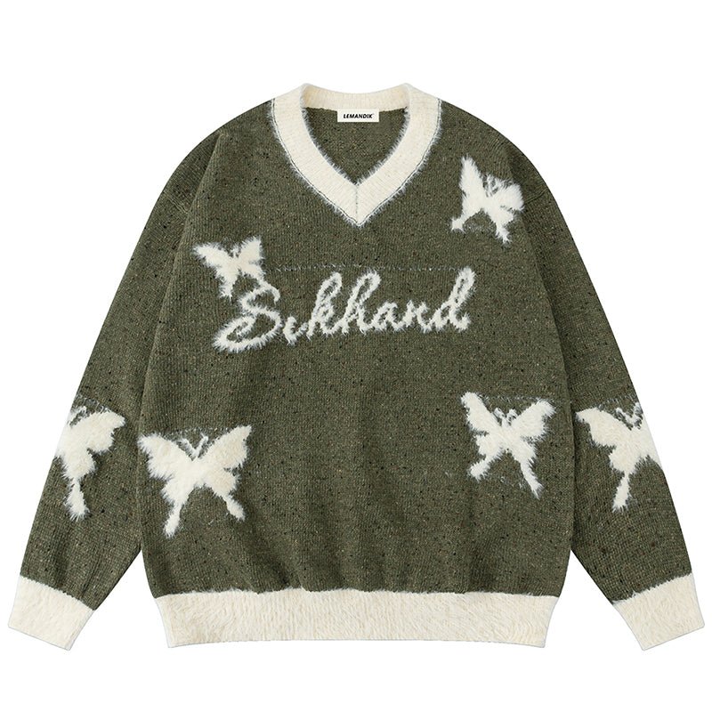v neck butterfly sweater