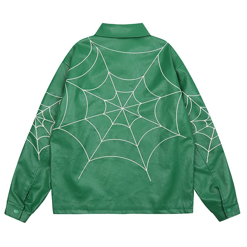 spider web pu leather jacket