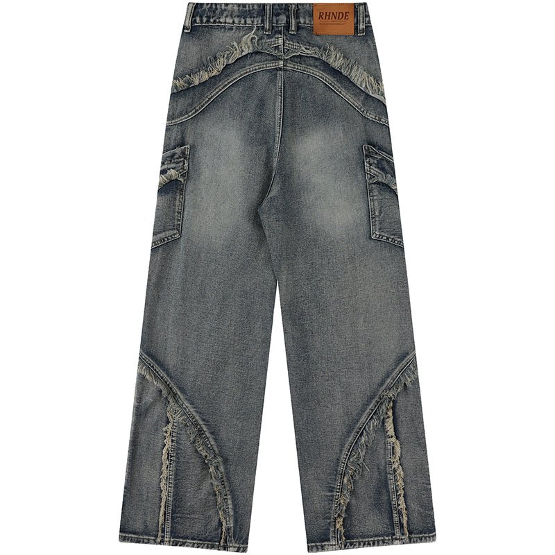 acid washed jeans with fringed