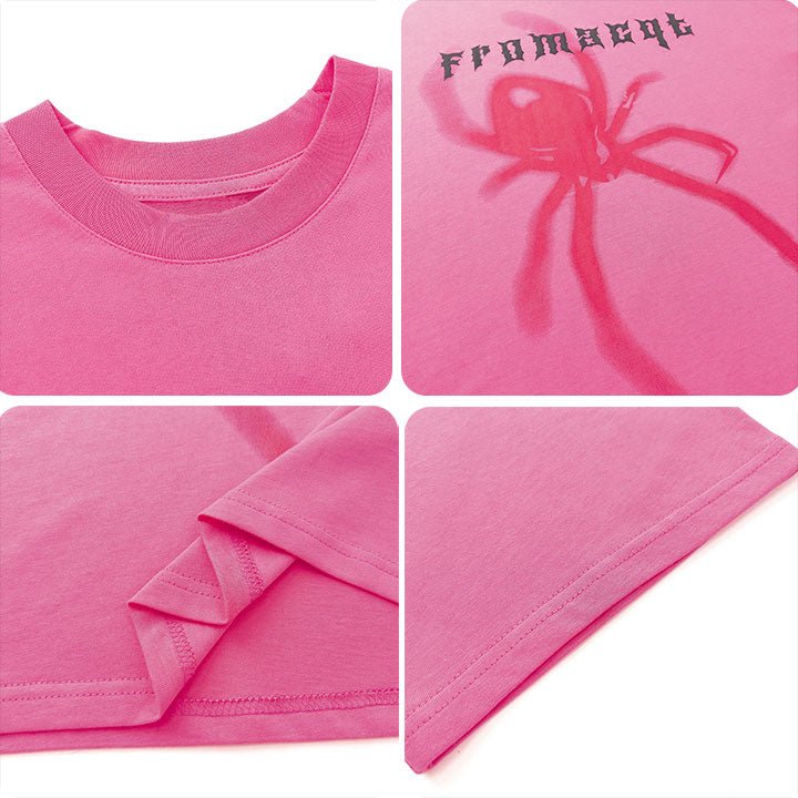 pink big spider pattern t-shirt