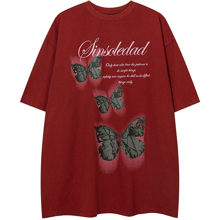 letter and butterfly print T-shirt