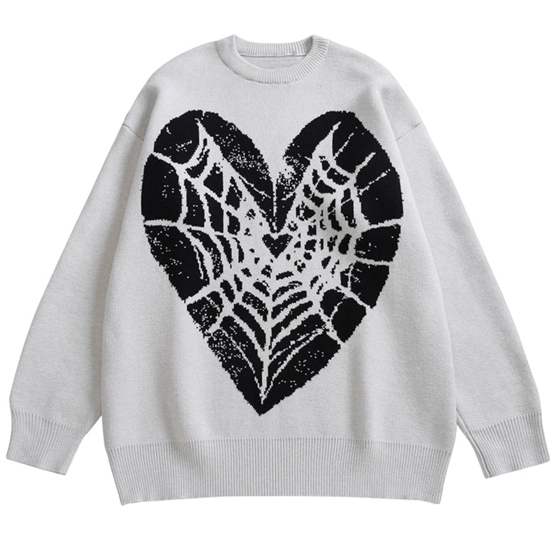 heart with spider web knit sweater