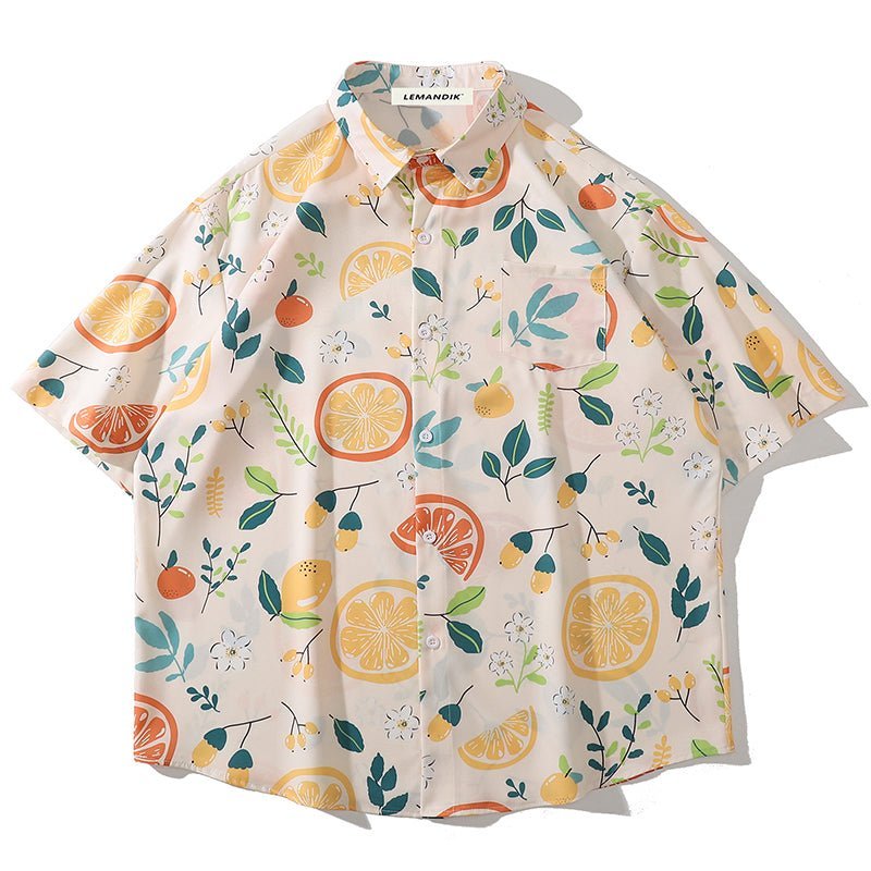 Fruits print button down shirt