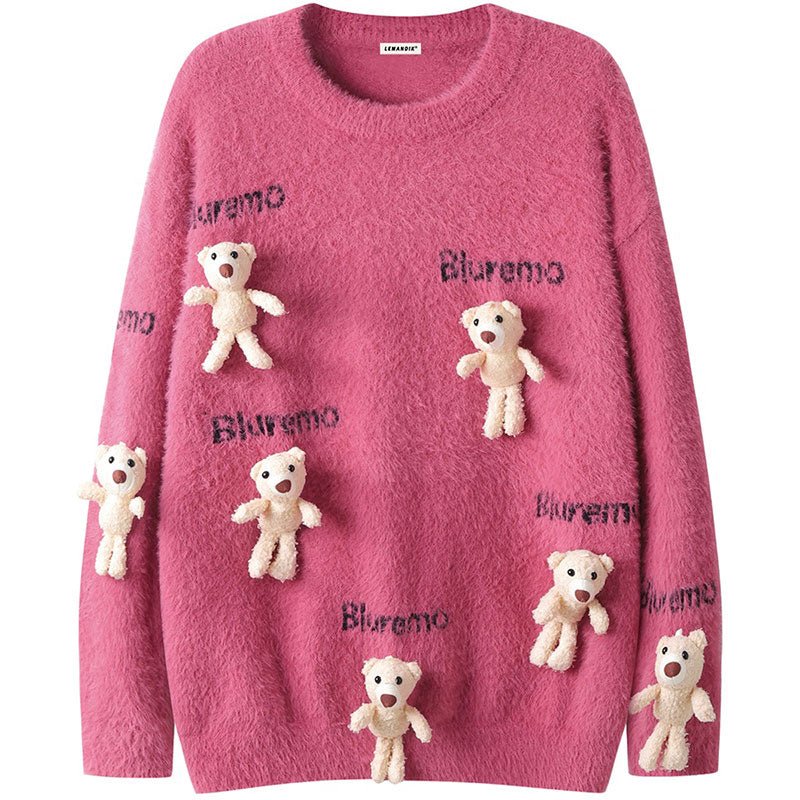 pink sweater with bear