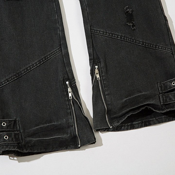 strappy ripped black denim jeans