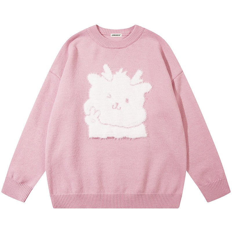 pink graphic dragon sweater