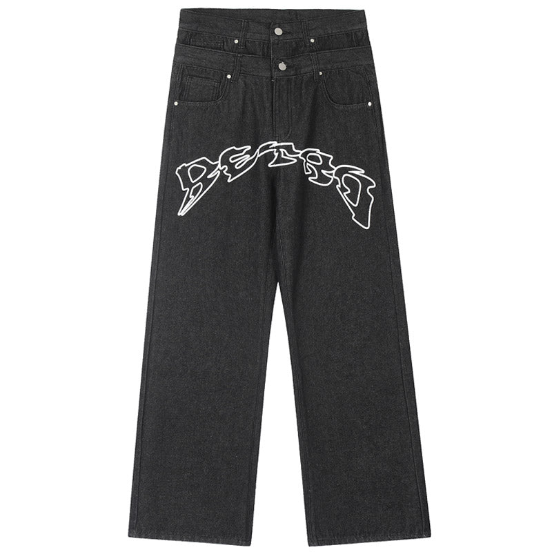 Letter Printing Baggy Jeans